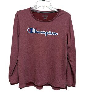 Champion Women's Scoop Neck Long Sleeve Tee Logo Graphic Size Medium Red